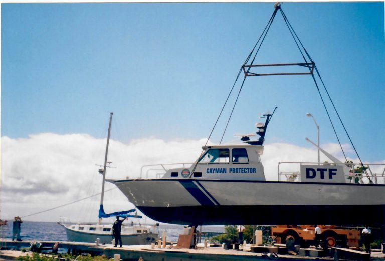Cayman Protector DTF patrol vessel hauled at the Marine Diesel yard, Grand Cayman